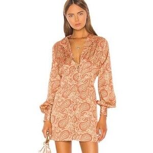 Revolve Song Of Style Bella Satin slip Mini Dress Orange Paisley Print size XL